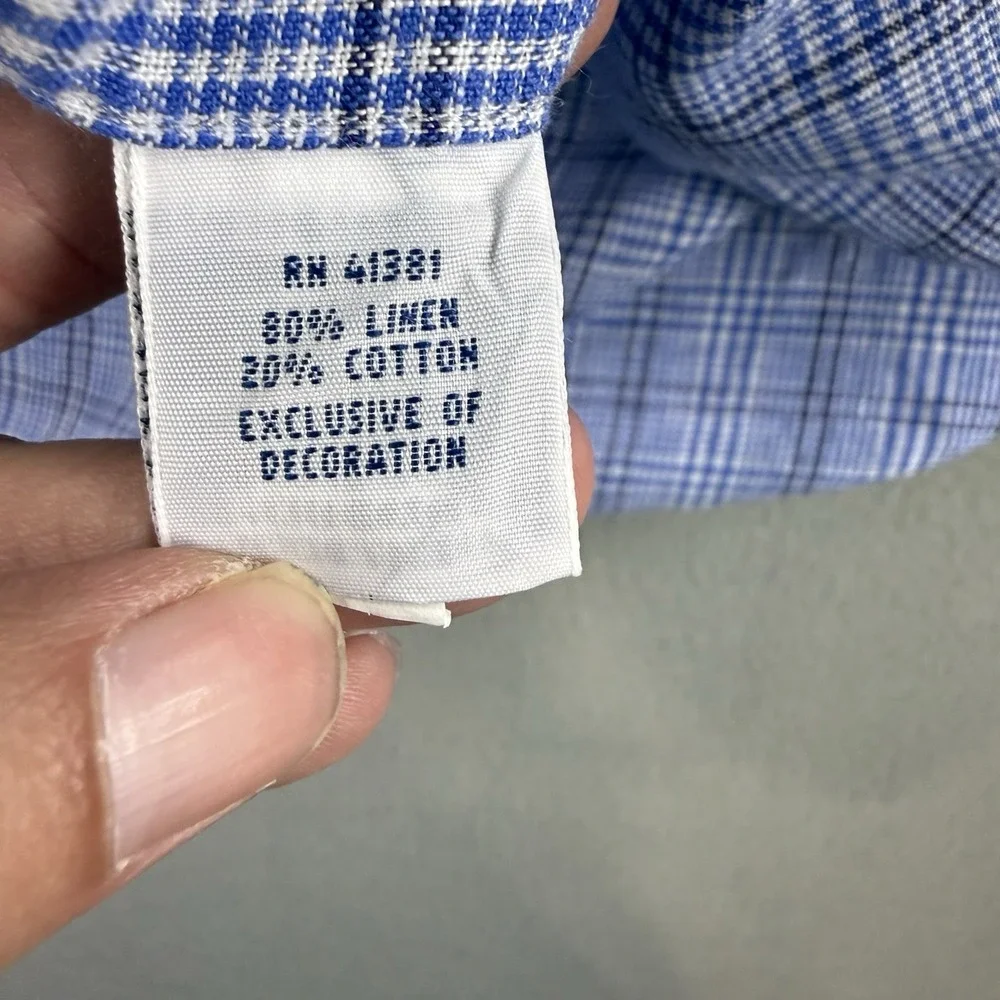 Polo Ralph Lauren Ocean Wash Linen Blue Plaid Button Down Shirt Blue Mens Medium